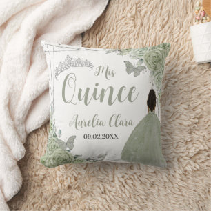 Almofada Sage Green Floral Brown Girl Silver 15 Quinceañera