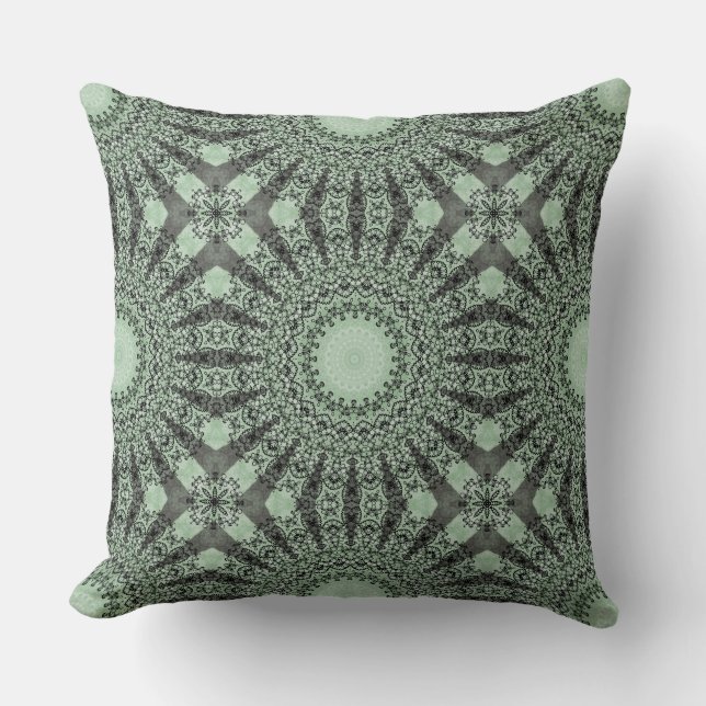 Almofada Sage Green Mandala com padrão inspirado na folha (Frente)