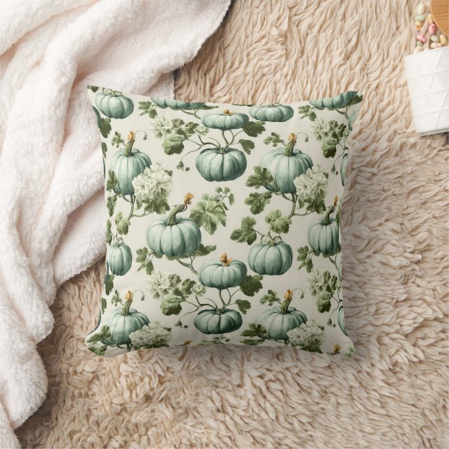 Almofada Sage Green Pumpkins e Florais de outono (Cobertor)