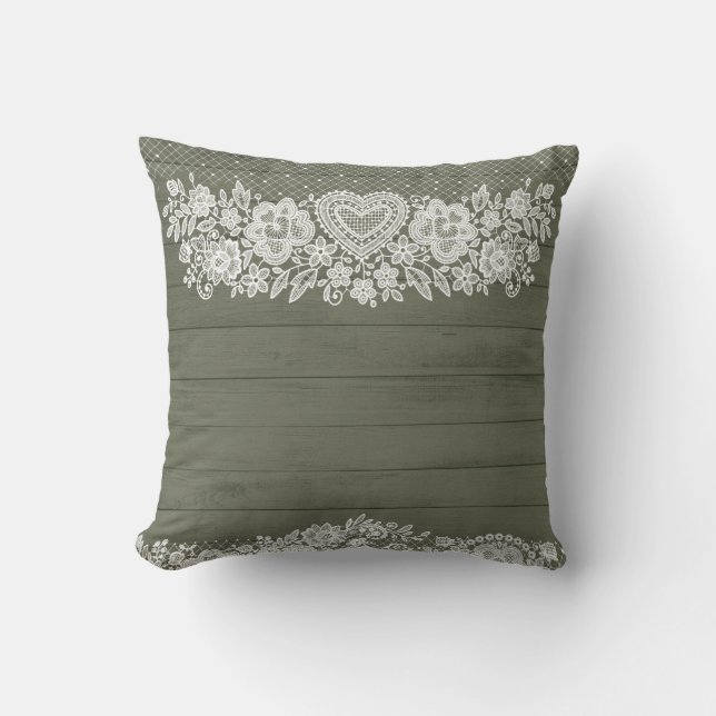 Almofada Sage Green Russe Wood & White Lace Farmhouse (Frente)