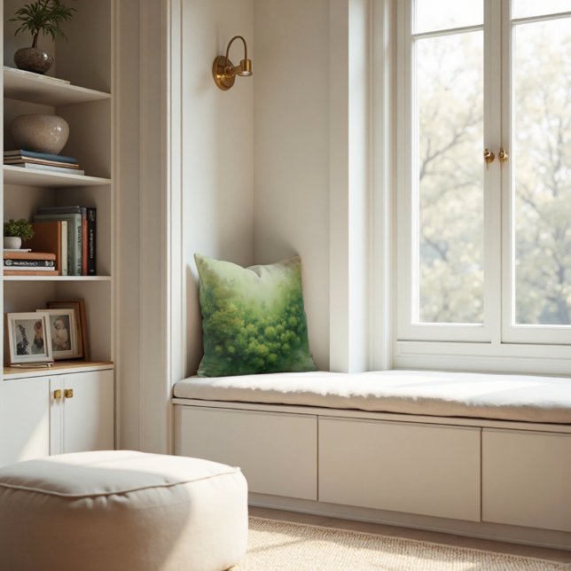 Almofada Sage Green Veil Moss Abstrato - Moderno orgânico (Cozy Pillow. Nature-inspired texture for organic, modern comfort.)