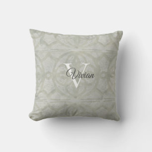 Almofada Sage Green Watercolor Monograma Nome Travesseiro d