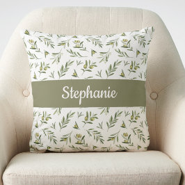 Almofada Sage Green Watercolor Olives Monogram Name