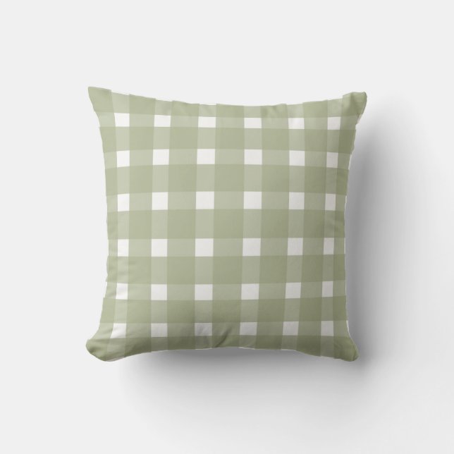 Almofada Sage Green White Gingham Patterno (Frente)