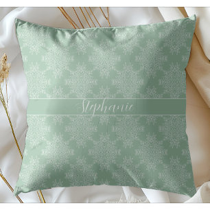 Almofada Sage leve com Damasco Floral Branco Simples e Bran