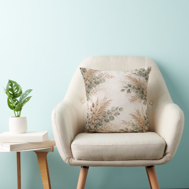 Almofada Sage Neutro e Botânico Beige Pampas (Cadeira)