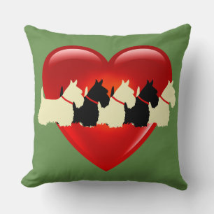 Almofada Sage verde, 6 Scottish Terrier cão/coração vermelh
