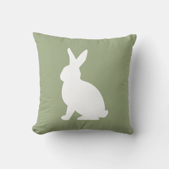 Almofada Sage Verde E Branco Coelho Sentado Páscoa Fofa (Frente)
