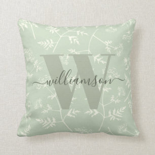 Almofada Sage Verde Floral Botânico Russo Monograma