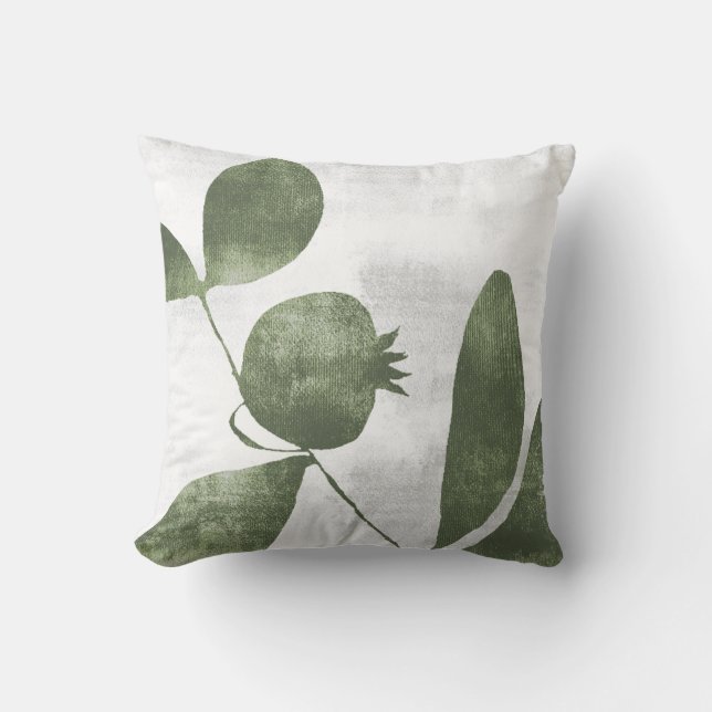 Almofada Sage Verde Oliva Botânico Fruta Romã (Frente)