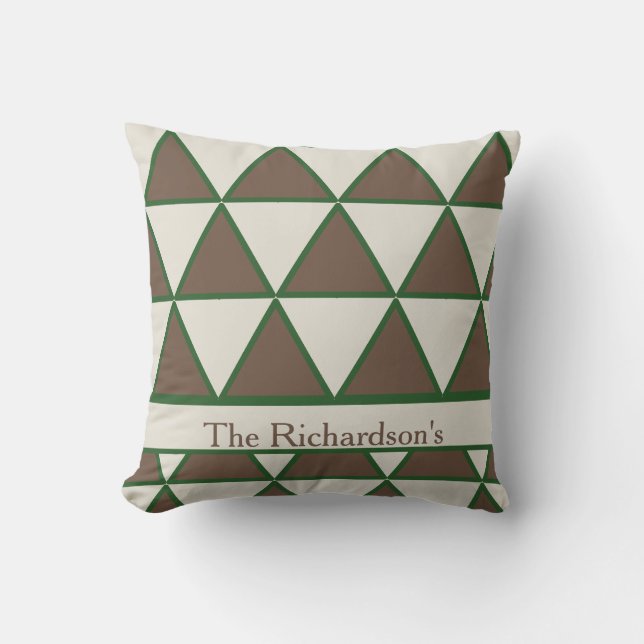 Almofada Sage Verde Personalizado Taupe Triângulo Moderno C (Frente)