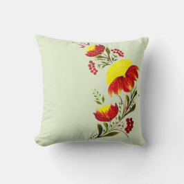 Almofada Sage Verde Petrykivka Floral Arte Folclórica