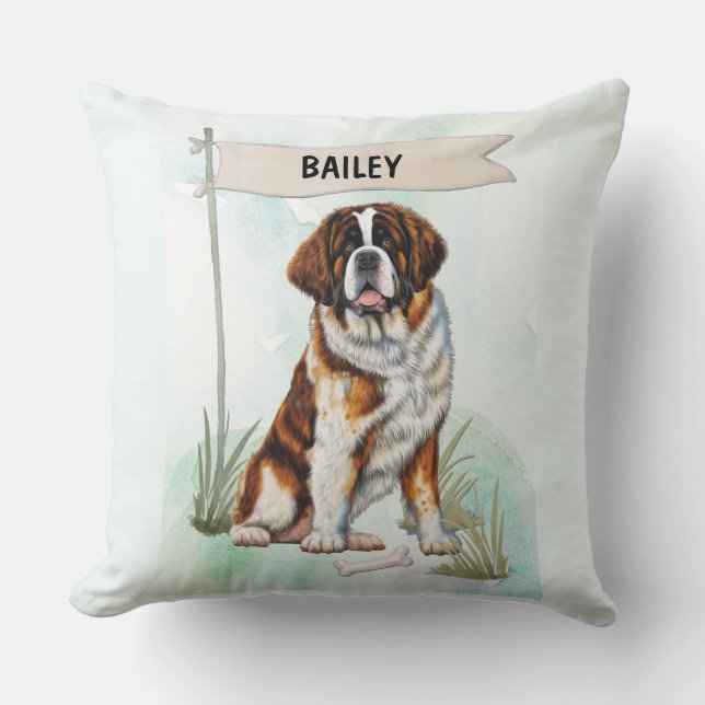 Almofada Saint Bernard Watercolor Personalized Dog (Frente)