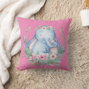 Almofada Sala de Crianças Florais Cute Sleepy Safari Elepha