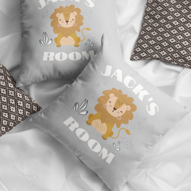 Almofada Sala de Crianças Personalizadas do Leão de cinzas (Gray Lion Customized Nursery Kids Room Throw Pillow
)