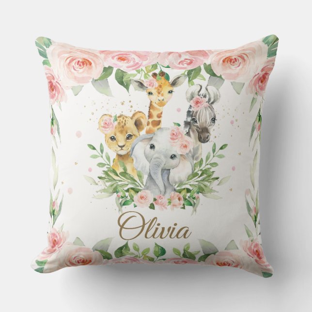 Almofada Sala de Enfermeira de Garotas Florais Rosa Safari, (Frente)
