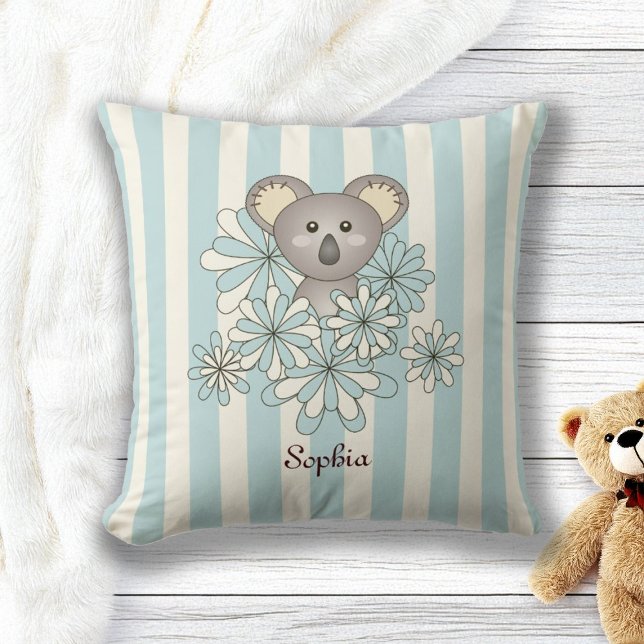 Almofada Sala para Crianças do Urso Koala, Cute-Stripe Azul (Criador carregado)