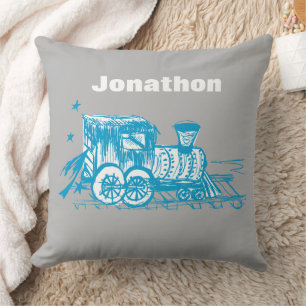 Almofada Salão de Comboios Choo Choo Choo Sketched Blue