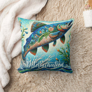 Almofada Salmão Saltando Mosaico Floral Azul Personalizado
