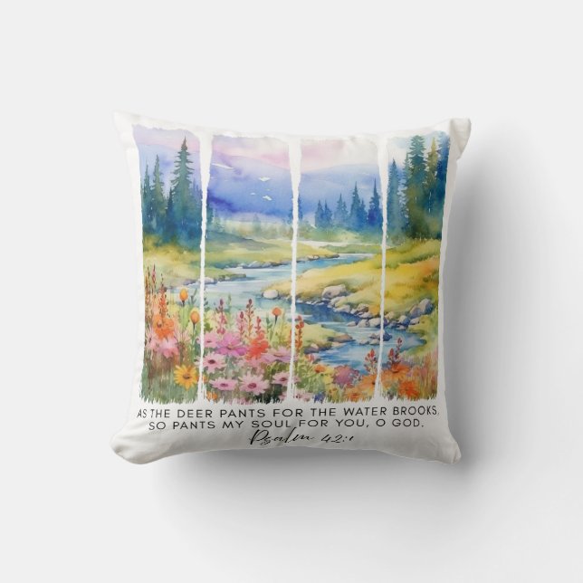 Almofada Salmo 42:1 Como o Deer Nature Brushstrokes (Frente)