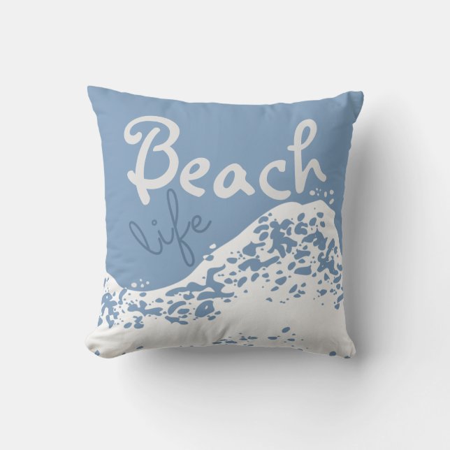 Almofada salpicos de onda azul de luz de praia de crepúscul (Frente)