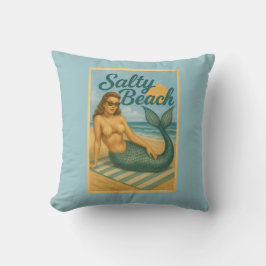 Almofada Salty Beach Retro Pin-Up Mermaid Art Coastal Decor