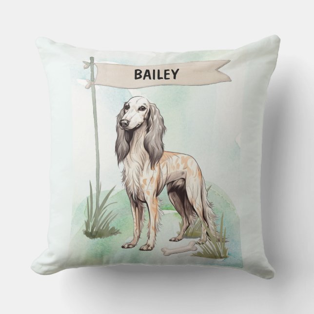 Almofada Saluki Watercolor Personalized Dog (Frente)