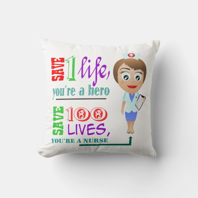 Almofada Salvar 100 vidas onde você é uma enfermeira 3 (Frente)