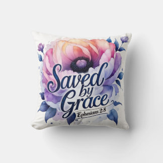 Almofada Salvo pela Graça – Design Floral Cristão Elegante