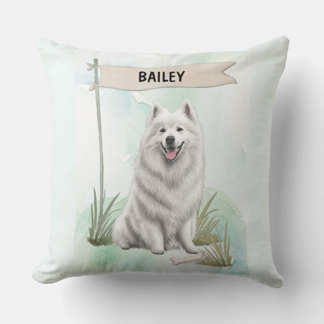 Almofada Samoyed Watercolor Personalized Dog (Frente)
