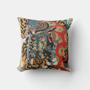 Almofada Samurai Fighting a Tiger, Kuniyoshi, Ukiyo-e