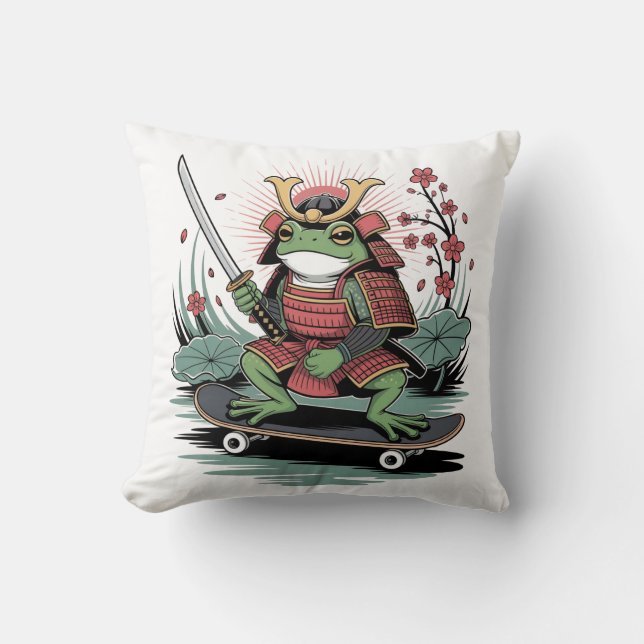 Almofada  Samurai frog warrior skateboard Throw Pillow (Frente)