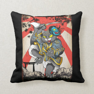 Almofada Samurai Japonês Cat Swordsman Ninja Kitten