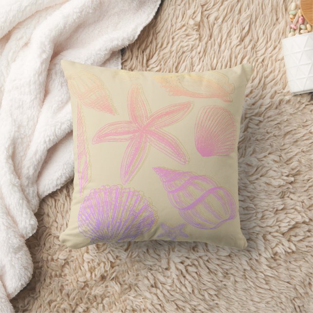 Almofada Sand Beige Seashell Ombre Pink Coastal Beach House (Cobertor)