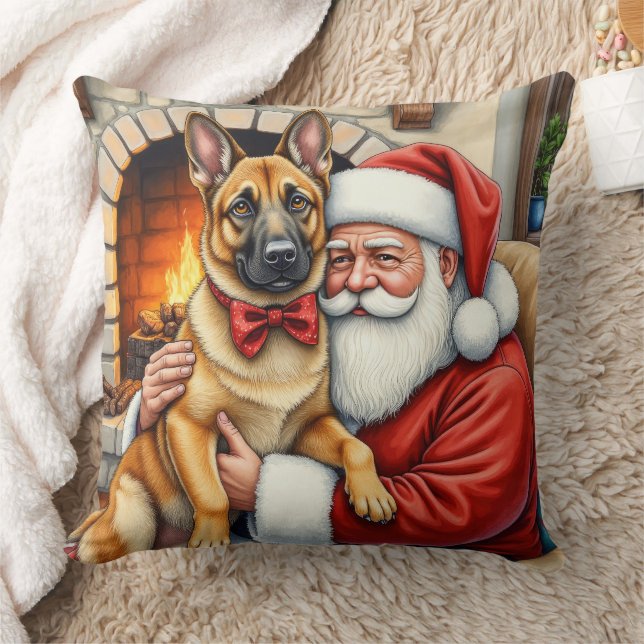 Almofada Santa Claus Holding Belgian Malinois Christmas Art (Cobertor)