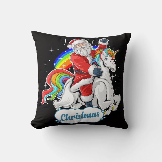 Almofada  Santa Riding Unicorn Christmas Pillow  (Frente)