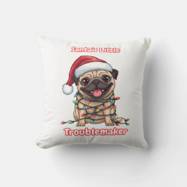 Almofada Santa’s Little Troublemaker Pug Throw Pillow