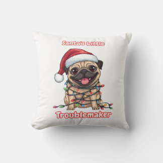 Almofada Santa’s Little Troublemaker Pug Throw Pillow