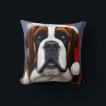 Almofada Santo Bernard Christmas<br><div class="desc">Ótima ilustração de um cão Bernard Santo vestindo um chapéu de Papai Noel.</div>