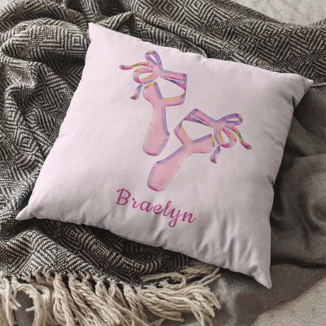 Almofada Sapatilhas de Bailarina Rosa Arte de Dança Elegant (Modern Pink Ballerina Dance Shoes Throw Pillow)
