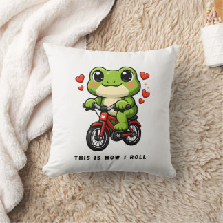 Almofada Sapo Ciclismo Fofo | Arte de Sapo Kawaii de Bicicl