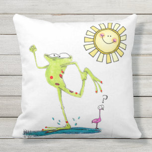 Almofada Sapo da dança, flamingo e Sun de sorriso sobre