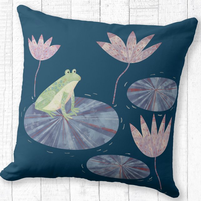 Almofada Sapo de Lily Pond (Frog on a lily pad throw pillow)