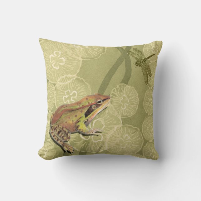 Almofada Sapo e Dragonfly em água-lírios (Frente)