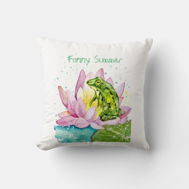 Almofada Sapo engraçado num lótus (Frente)