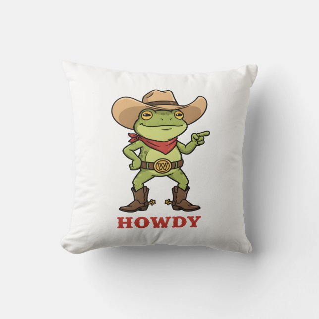 Almofada Sapo Howdy Ocidental Sapo Engraçado Meme de Cowboy (Frente)