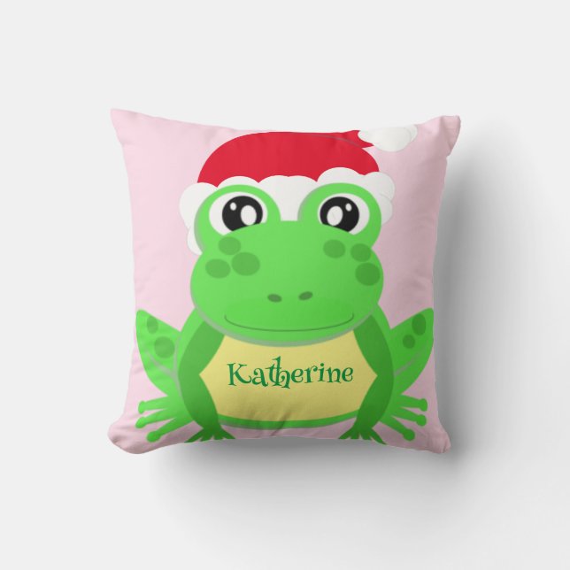 Almofada Sapo Rosa de Natal Santa Hat Novelty Engraçado (Frente)