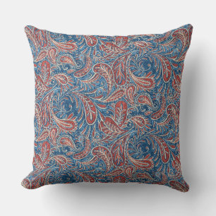 Almofada Sarja de Nimes vermelha, branca e azul de Paisley