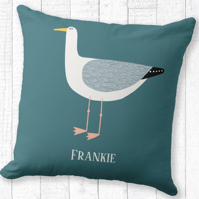 Almofada Sassy Seagull Personalizado (Fun seagull personalized name coastal themed throw pillow)
