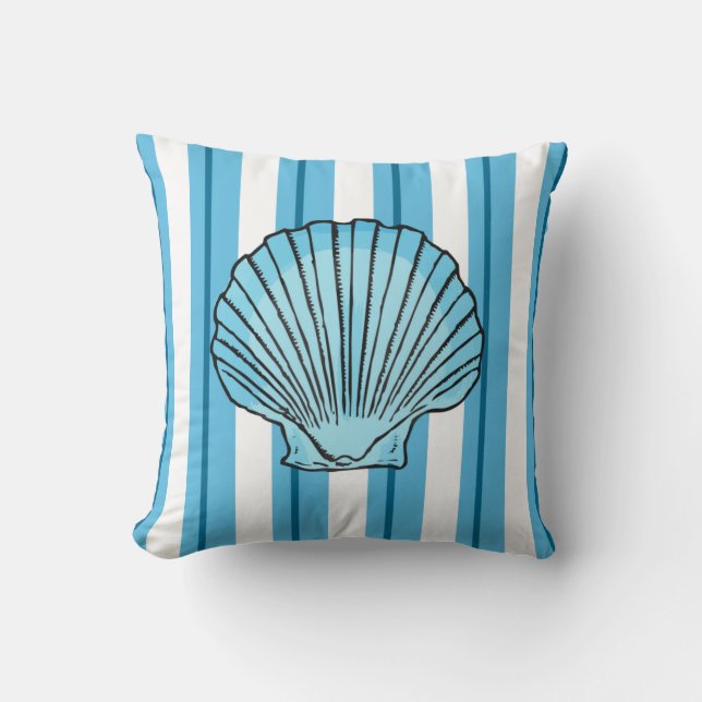 Almofada Scallop Seashell e Stripes em Cores Oceânicas (Frente)